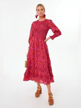NWT PINK CITY PRINTS Classic Isabel in Vintage Poppy Floral Cotton Midi Dress M